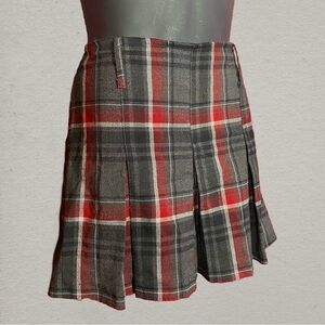 Handmade Grey, Red, Black Plaid Pleated Mini Skirt – 31” Waist